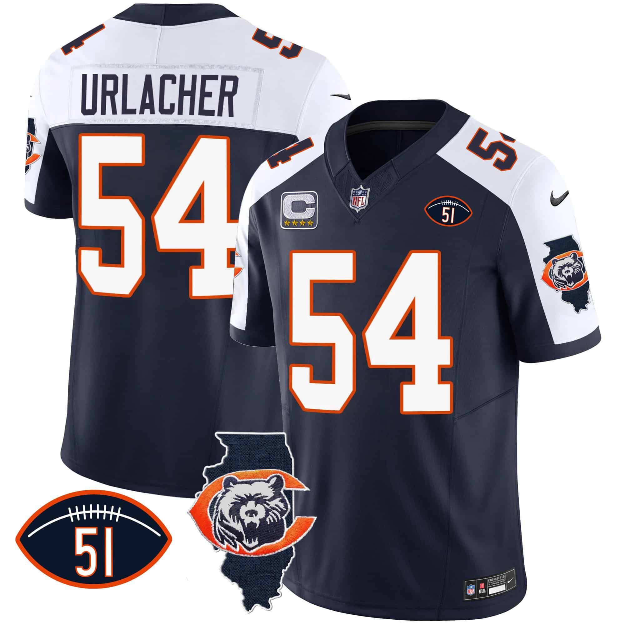 Men Chicago Bears #54 Urlacher Blue 2024 Nike Throwback Illinois Patch Vapor NFL Jersey->indianapolis colts->NFL Jersey